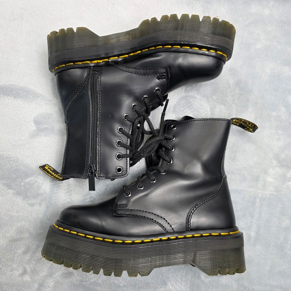 Dr. Martens Jadon Boots Size 6 Black Womens Platform Leather Side Zip Combat Lug